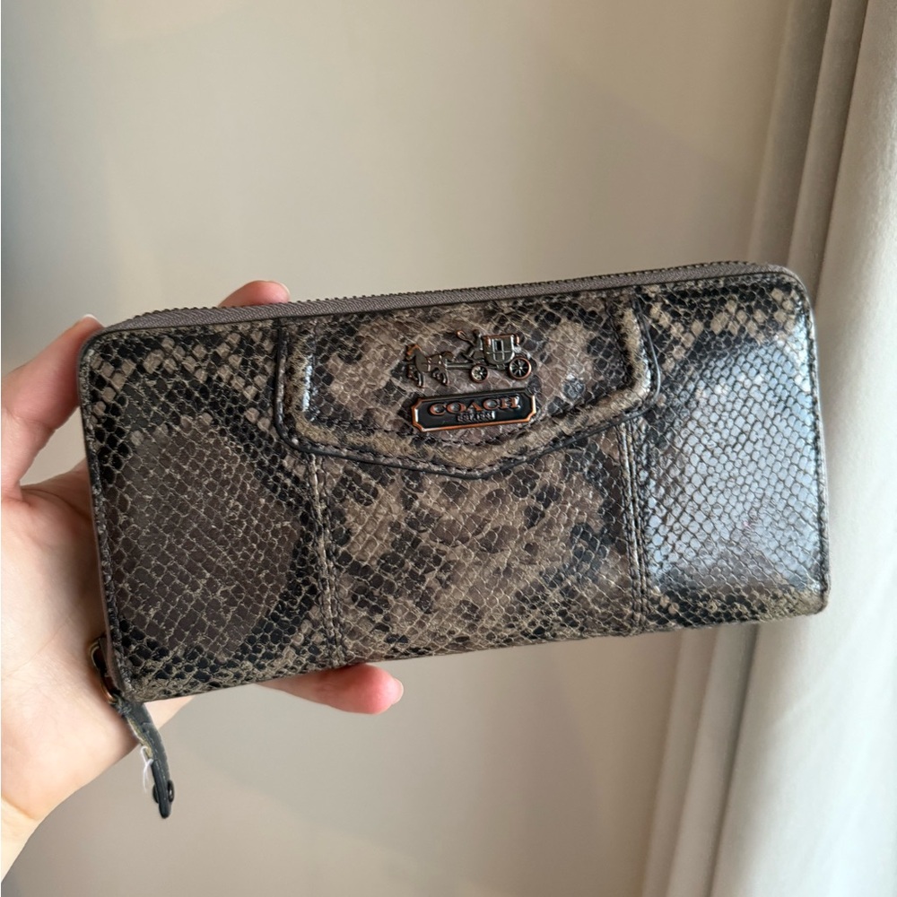 Coach Brown Snake-Print Zip Wallet